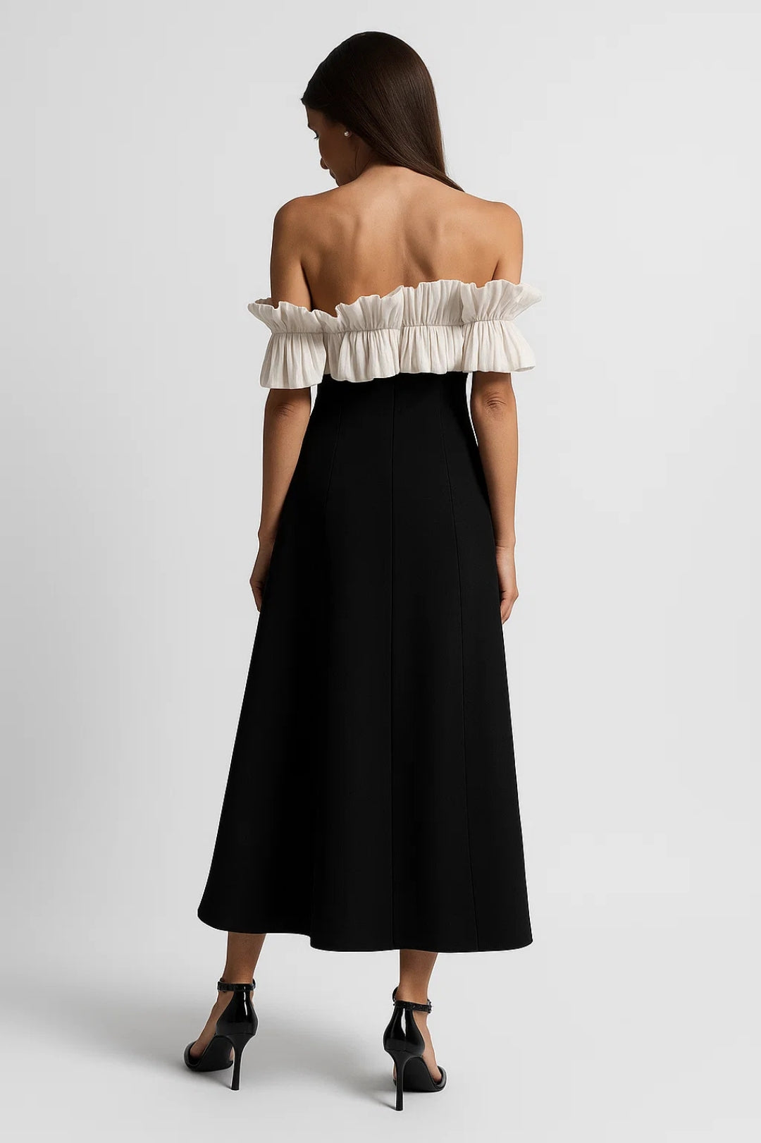 Abito Bardot Midi | Bicolore | Elegante e Strutturato
