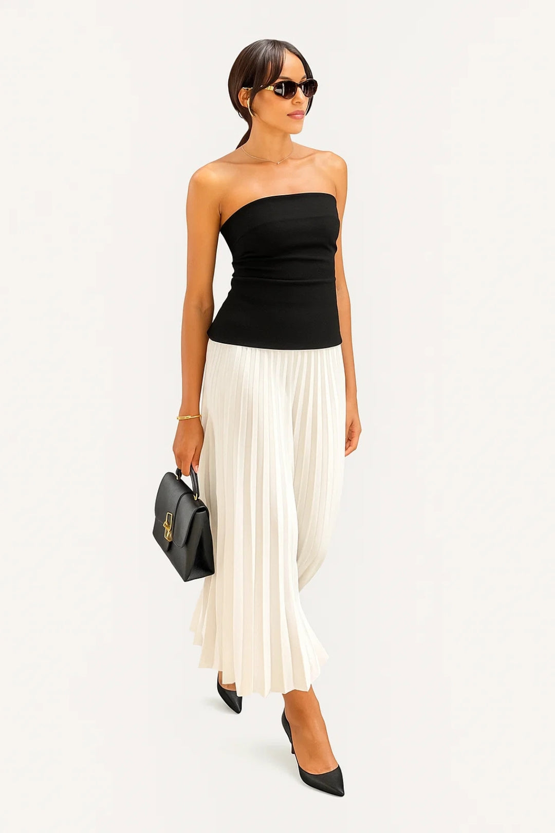 Abito Bustier Bicolore | Plissé | Elegante e Contemporaneo