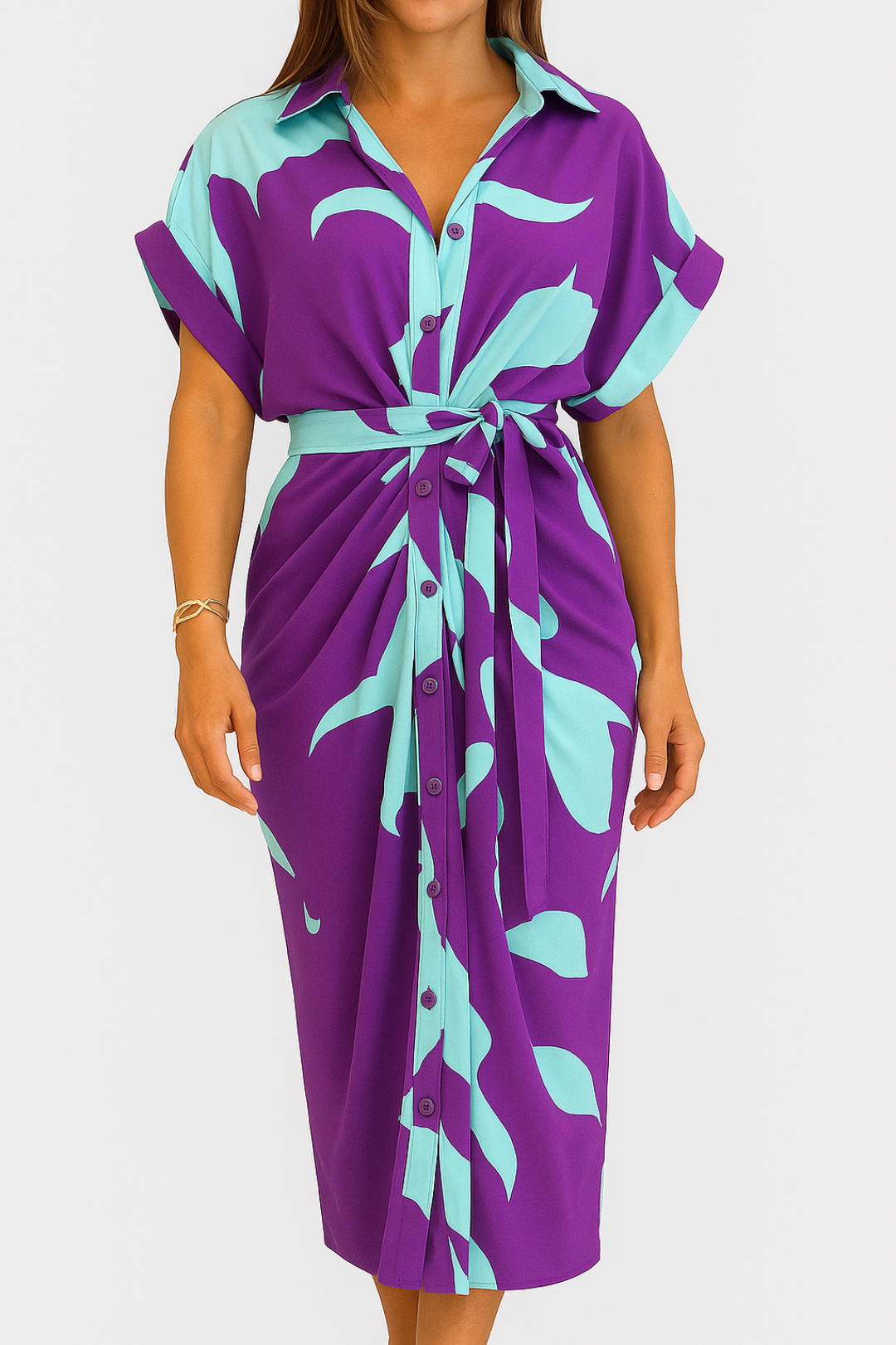 Abito Camicia Lungo | Stampa Grafica | Elegante e Fluido