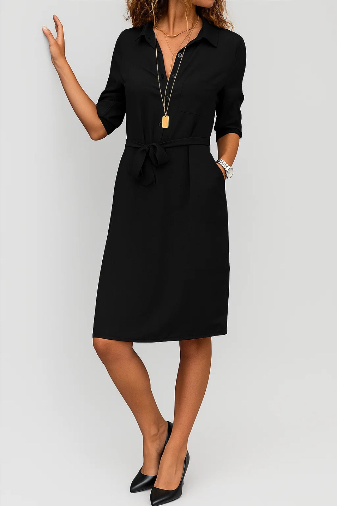 Abito Camicia con Cintura | Mezza Manica | Eleganza Versatile