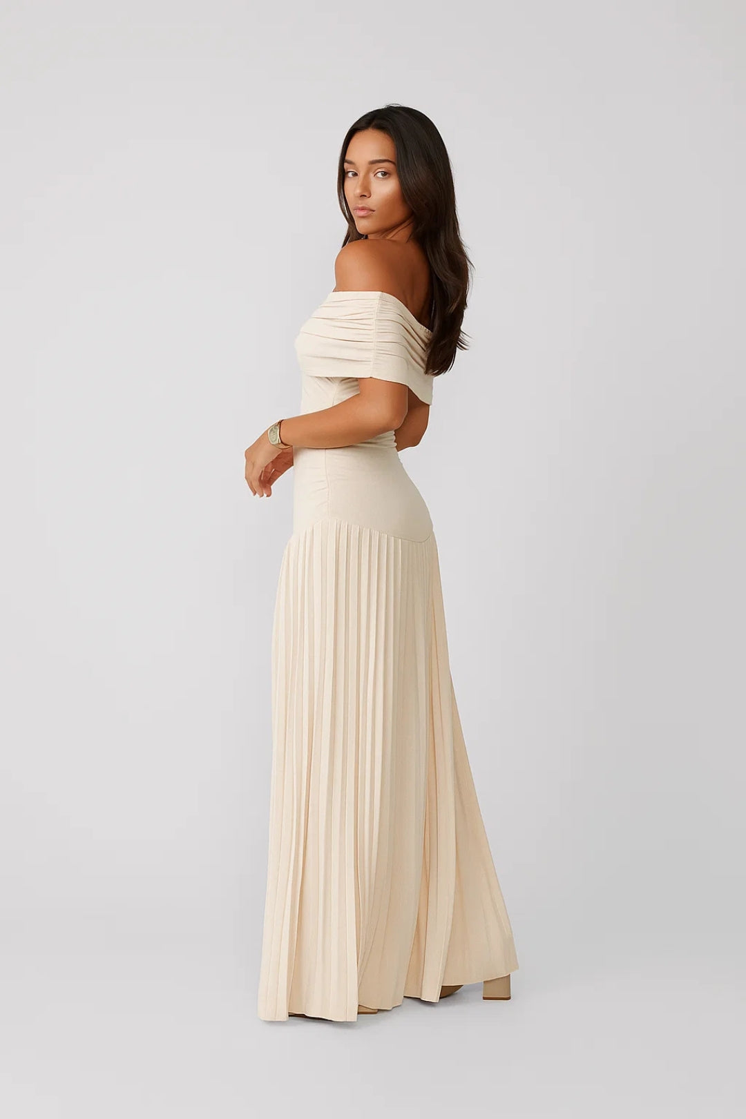 Abito Lungo Bardot | Plissettato | Eleganza senza Spalle