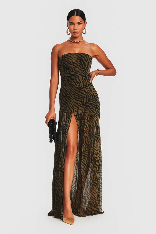 Abito Lungo Bustier | Motivo Animalier | Glamour e Selvaggio