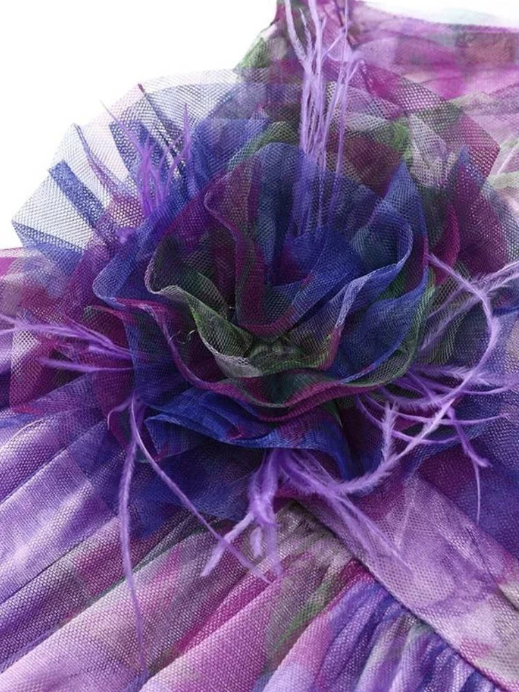 Abito Lungo Monospalla | Tulle Floreale | Leggero e Scenografico