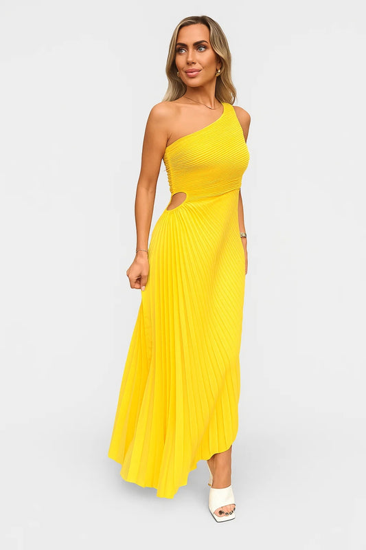 Abito Lungo Monospalla Plissettato | Eleganza Estiva | Design Asimmetrico