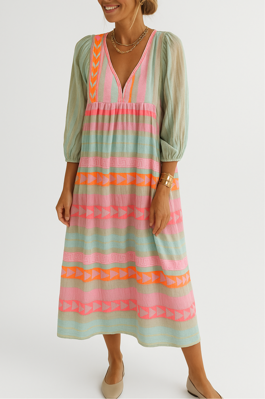 Abito Maxi Boho | Cotone e Lino | Colorato e Confortevole