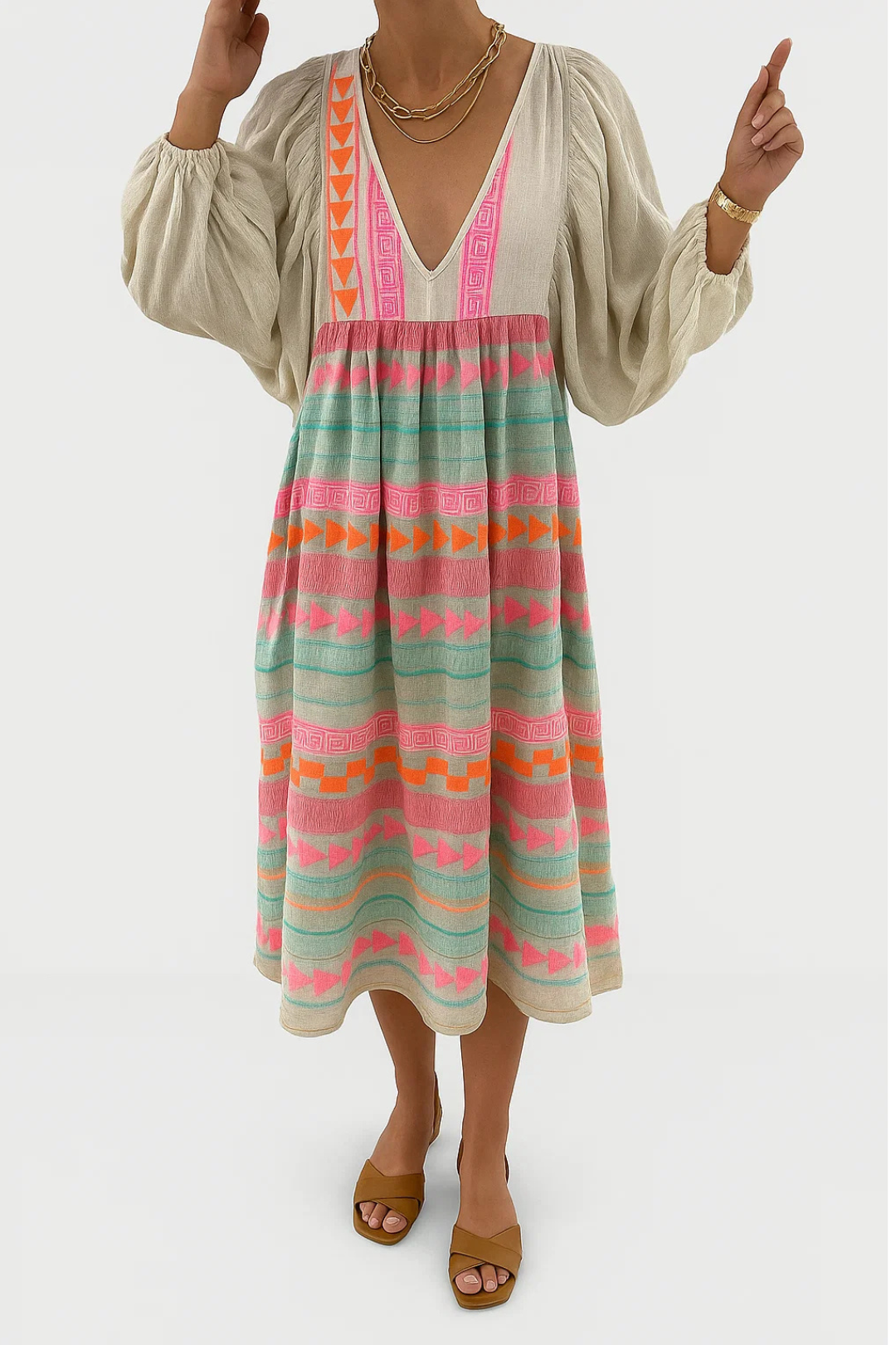 Abito Maxi Boho | Cotone e Lino | Colorato e Confortevole