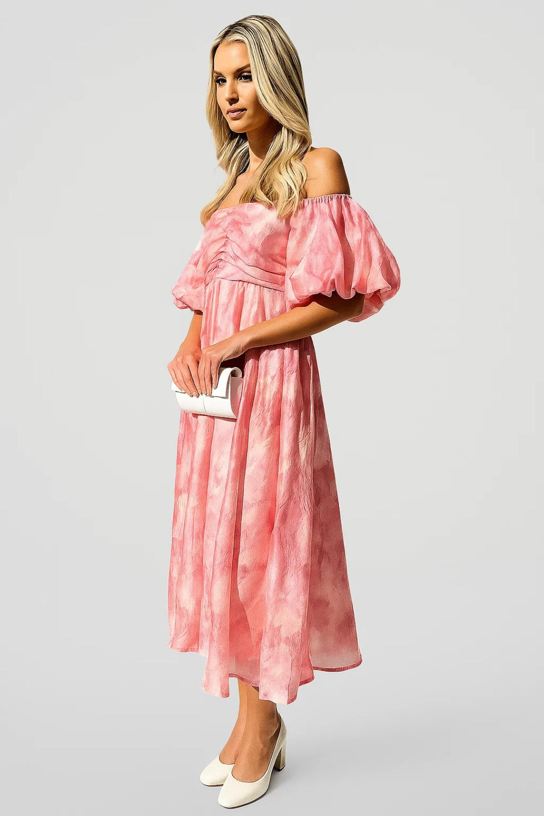 Abito Midi A Spalle Scoperte | Aquarello | Romantico e Leggero