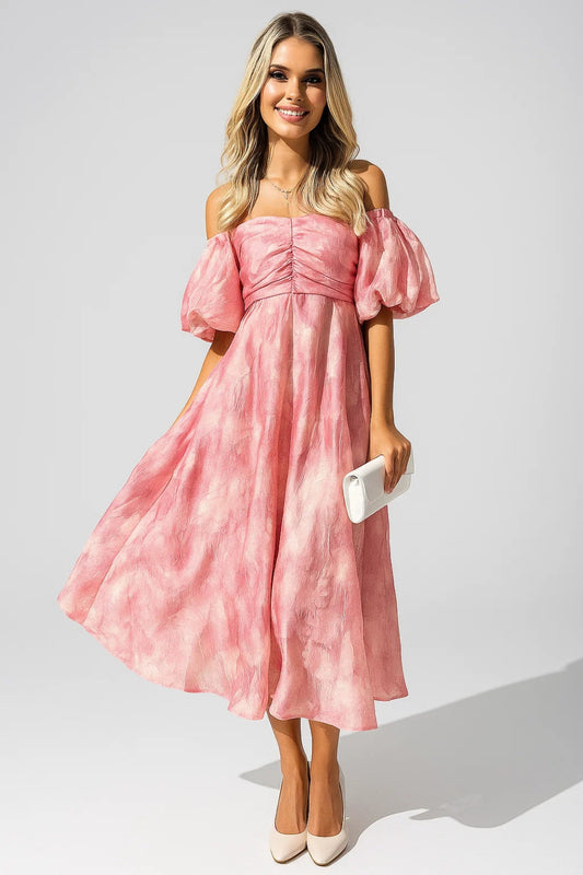 Abito Midi A Spalle Scoperte | Aquarello | Romantico e Leggero