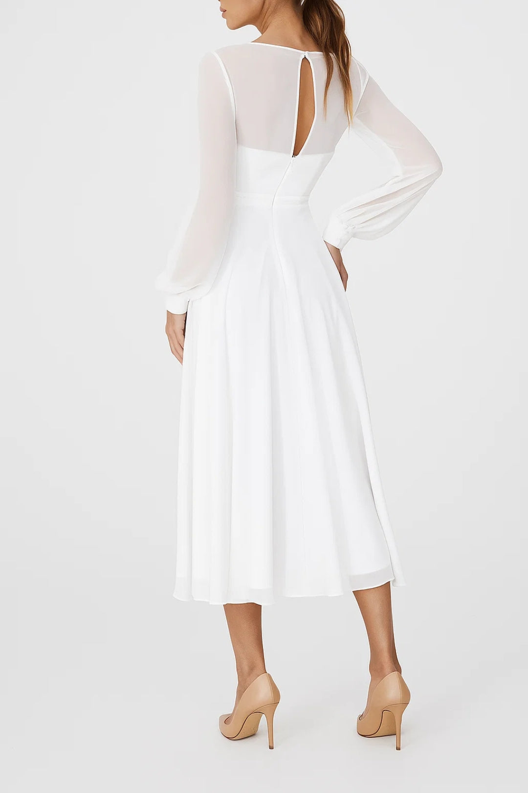 Abito Midi Elegante | Maniche Trasparenti | Taglio Fluido e Raffinato