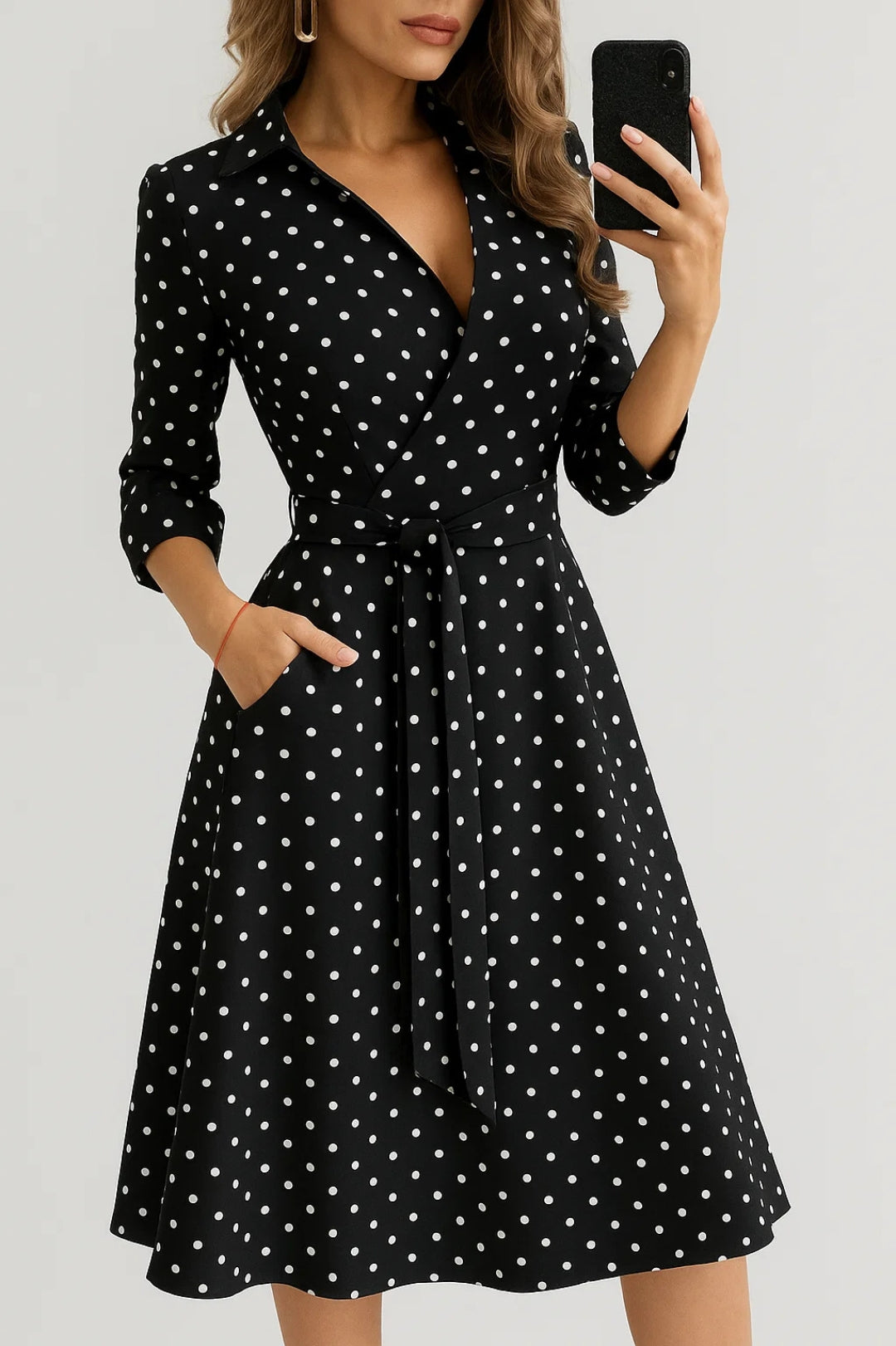 Abito Portafoglio Midi | Eleganza Chic | Stampa Grafica con Colletto