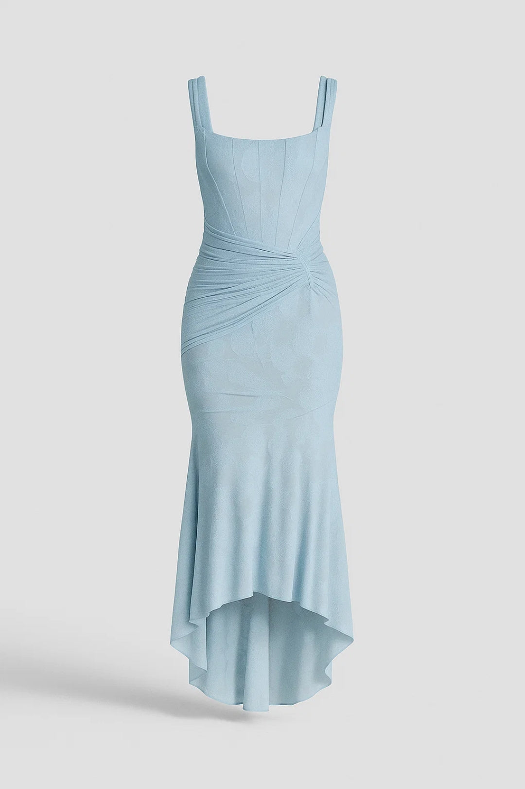 Abito asimmetrico in jacquard floreale | Drappeggio laterale | Eleganza raffinata