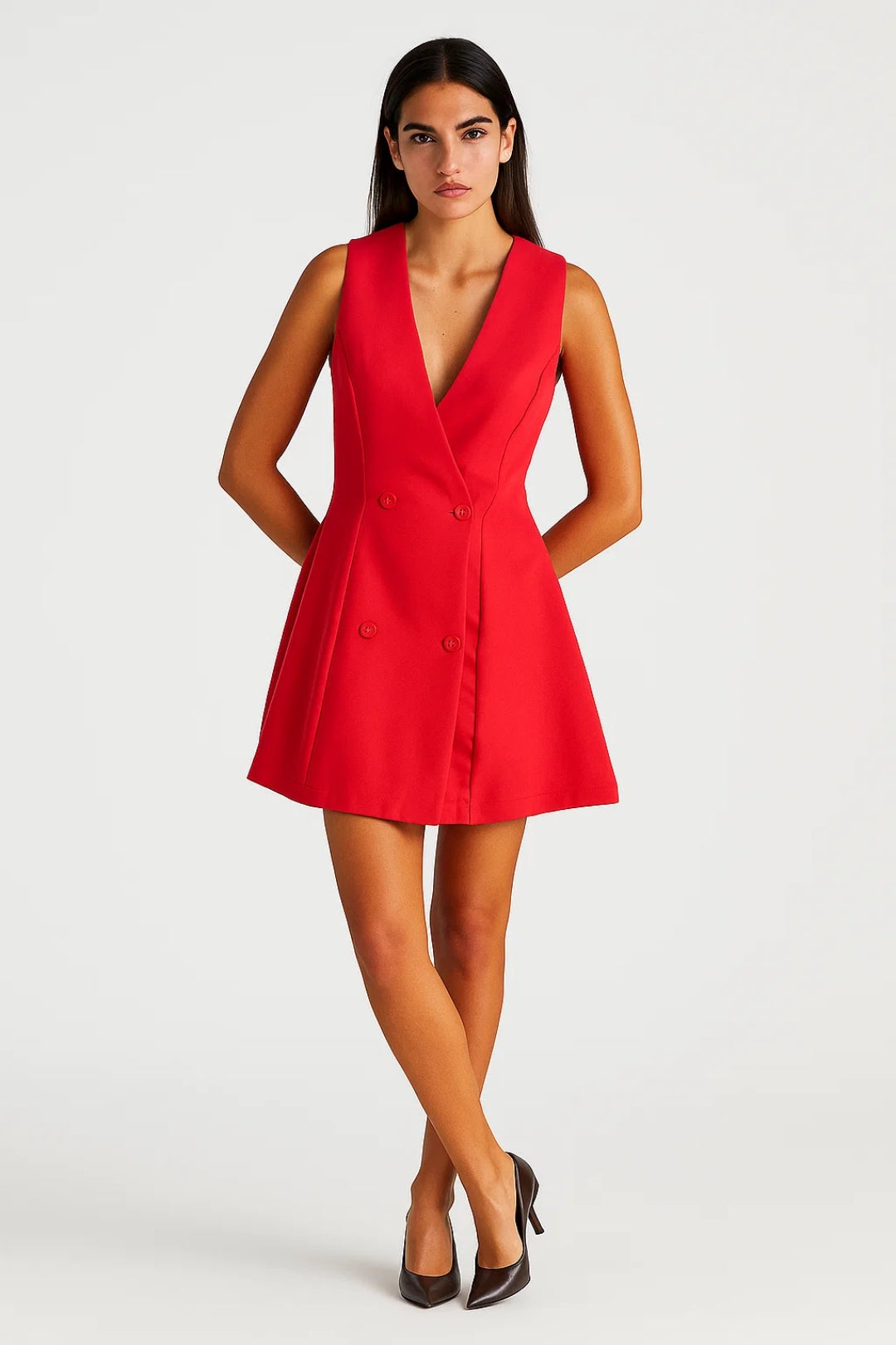 Abito blazer corto senza maniche | Doppiopetto elegante | Linea svasata