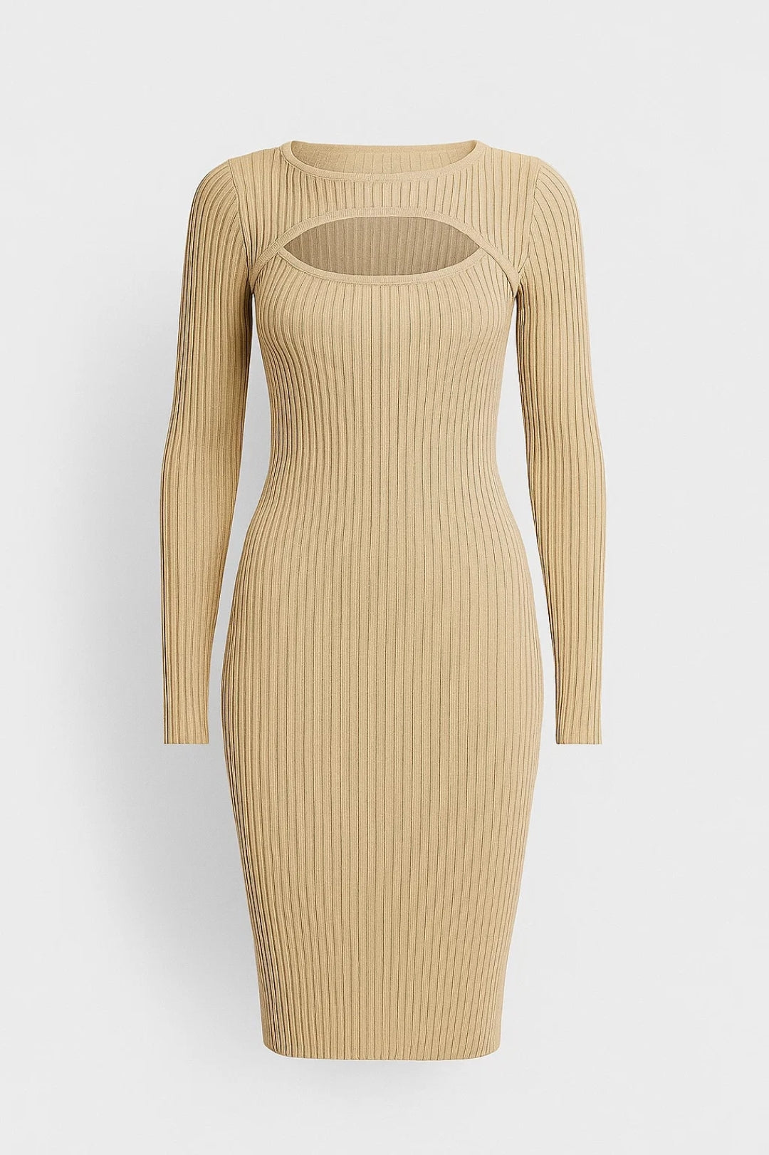 Abito corto in maglia a costine | Maniche lunghe | Cut-out elegante