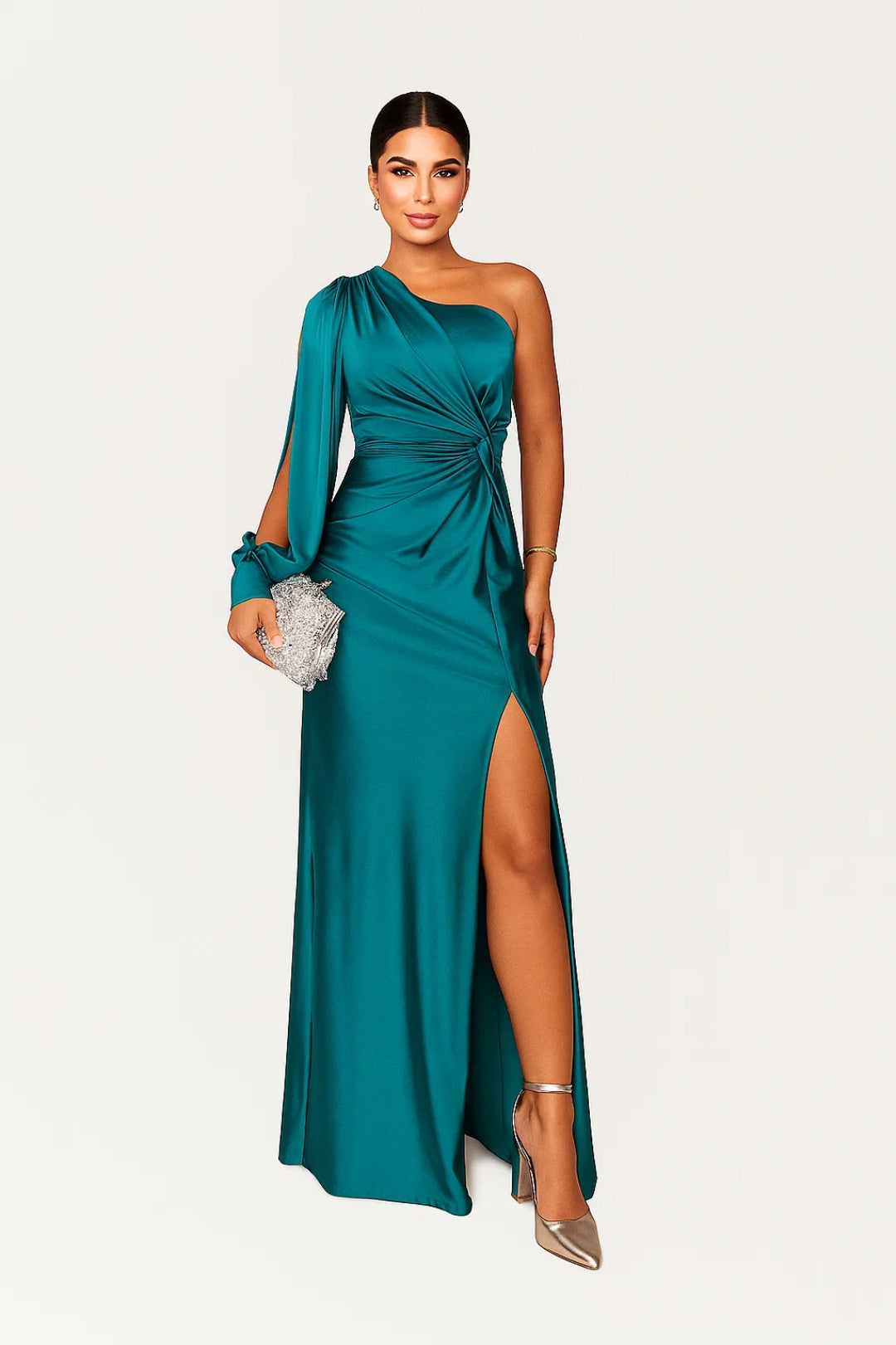 Abito da Sera Asimmetrico | Satin Elegante | Spacco Frontale