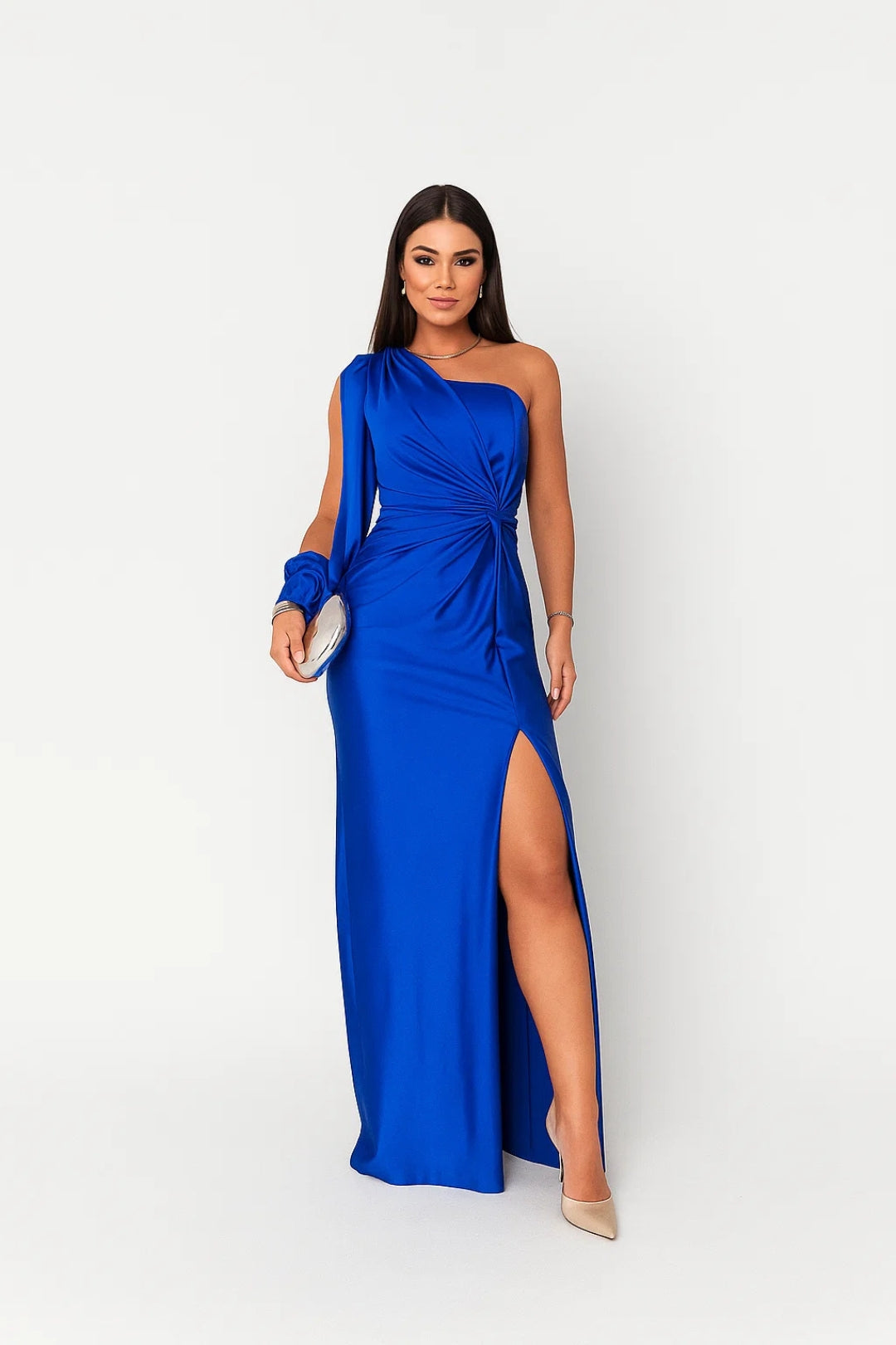 Abito da Sera Asimmetrico | Satin Elegante | Spacco Frontale