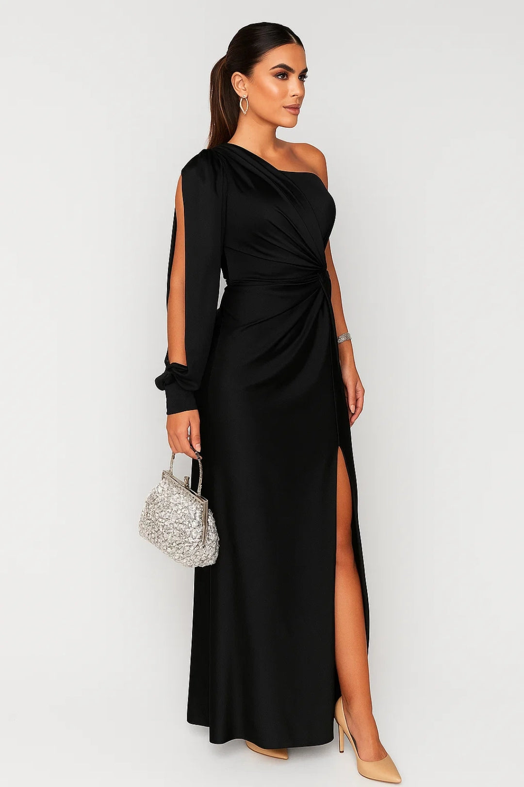 Abito da Sera Asimmetrico | Satin Elegante | Spacco Frontale