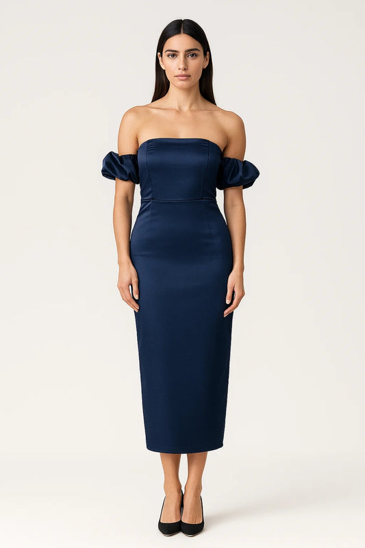 Abito midi con maniche a sbuffo e scollo dritto | Eleganza per serate speciali