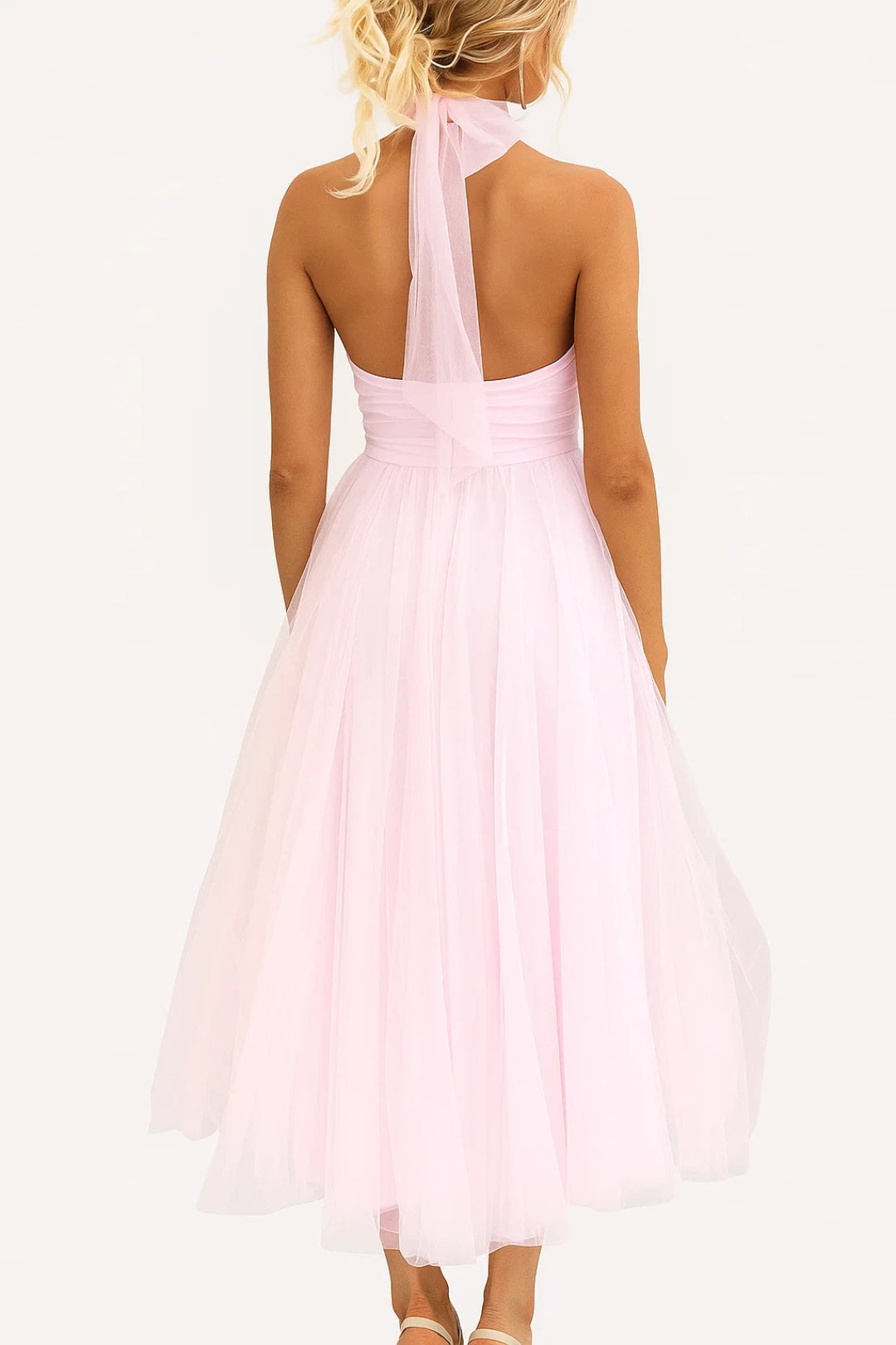 Abito in Tulle Elegante | Lunghezza Midi | Collo Alto e Gonna Voluminosa
