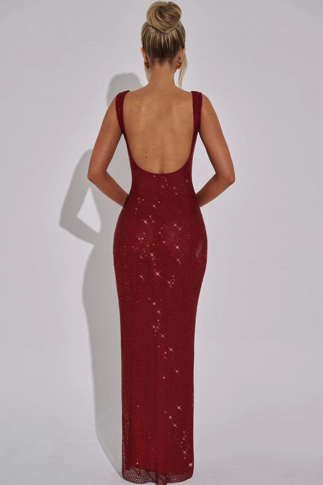 Abito lungo aderente con paillettes | Scollo quadrato | Elegante e scintillante