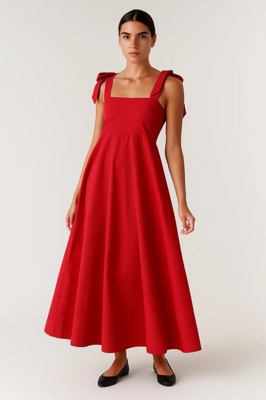 Abito lungo con fiocchi sulle spalle | Gonna ampia | Stile romantico estivo