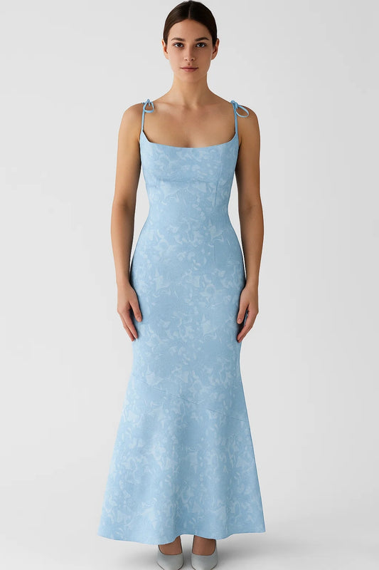 Abito lungo con spalline sottili annodate | Jacquard floreale | Eleganza femminile