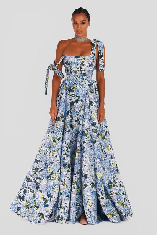 Abito lungo floreale con spalline a fiocco | Eleganza romantica