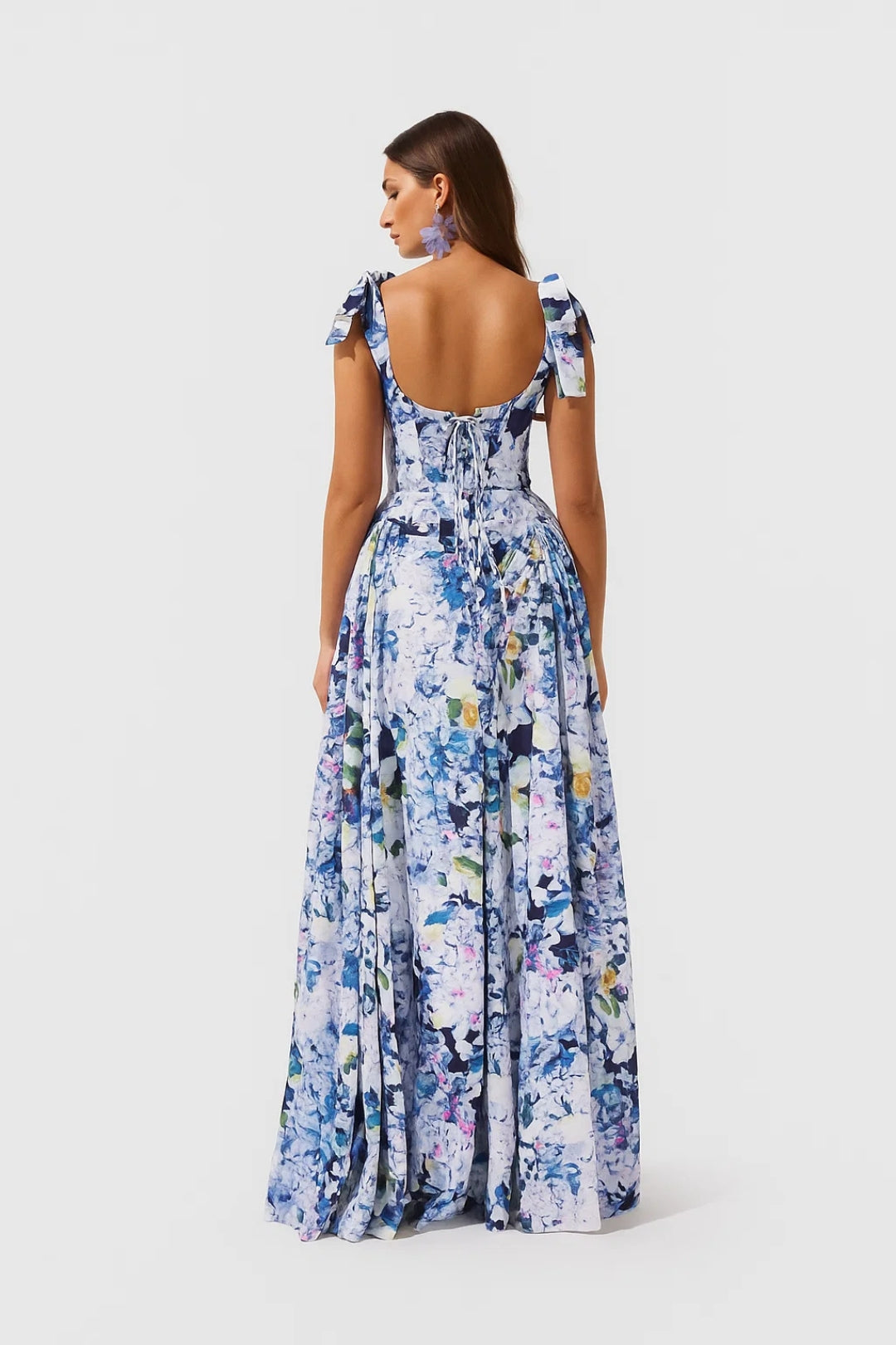 Abito lungo floreale con spalline a fiocco | Eleganza romantica