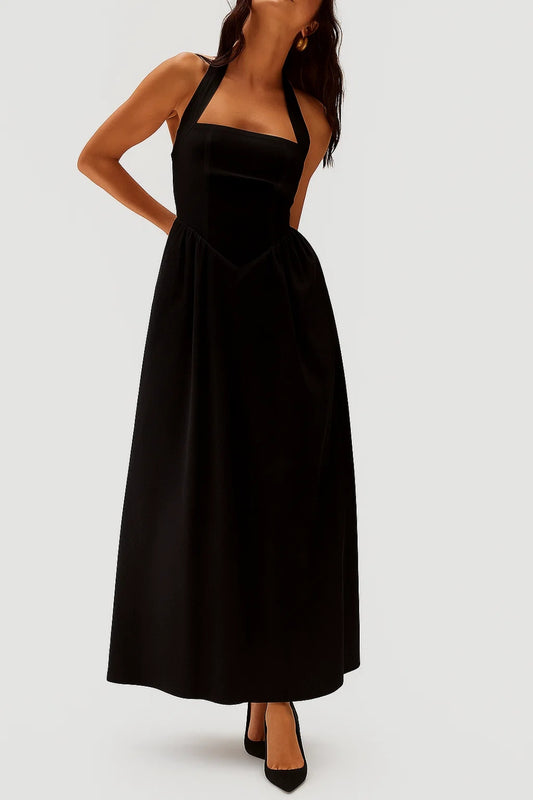 Abito lungo elegante con scollo all’americana