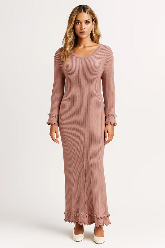 Abito lungo in maglia con volant