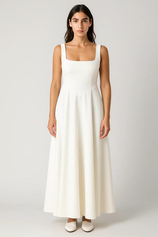 Abito lungo in maglia fluida | Scollo quadrato | Eleganza minimal