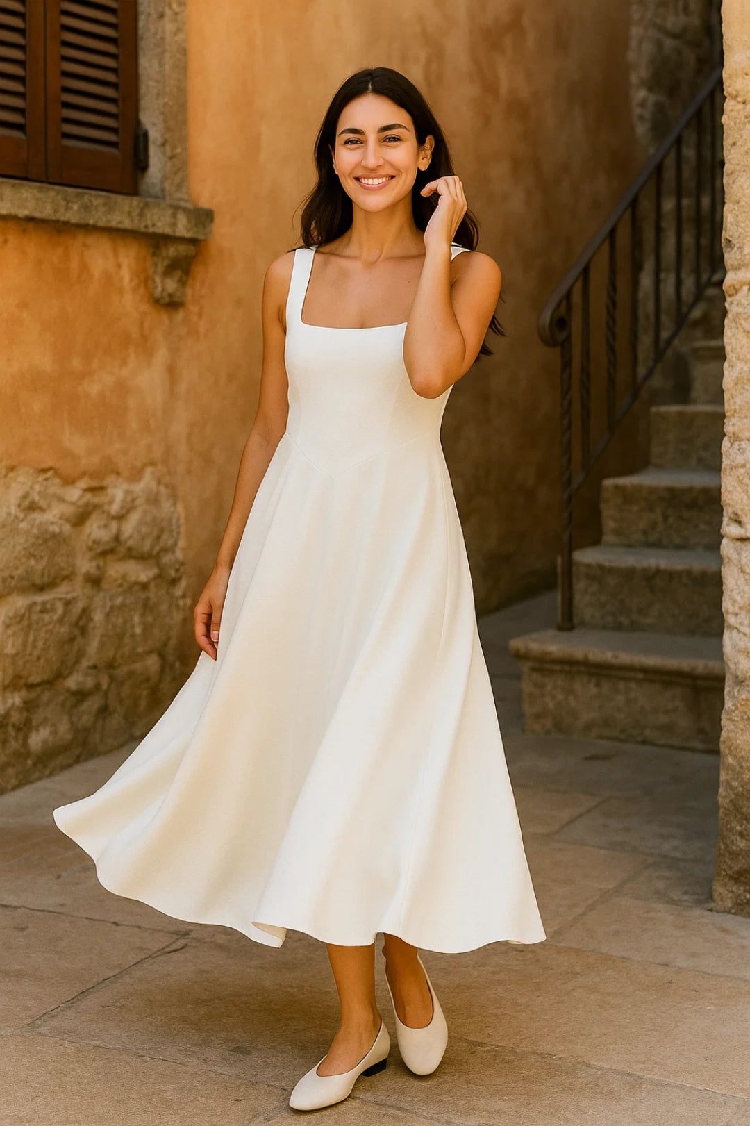 Abito lungo in maglia fluida | Scollo quadrato | Eleganza minimal