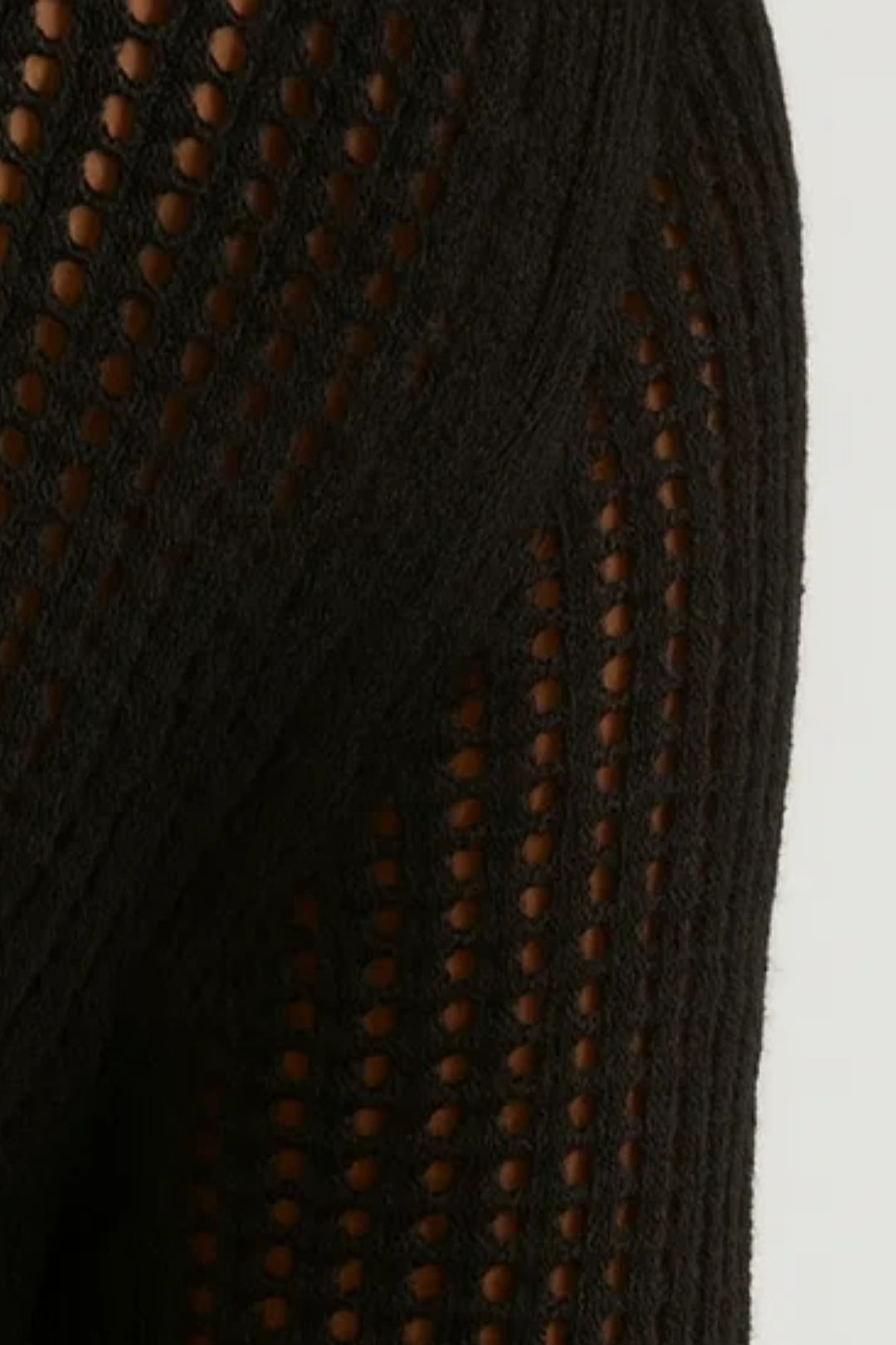 Abito lungo in maglia traforata nera | Maniche lunghe e scollo a V