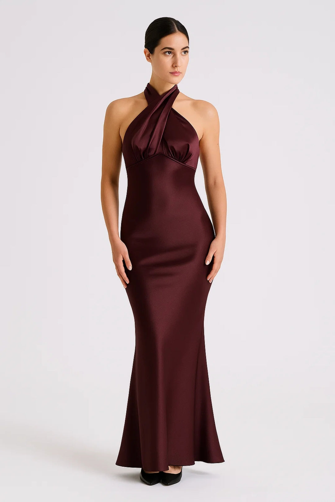 Abito lungo in raso con scollo incrociato | Schiena scoperta | Eleganza raffinata