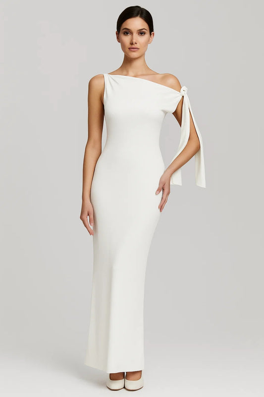 Abito lungo monospalla con fiocco | Eleganza minimal e silhouette aderente