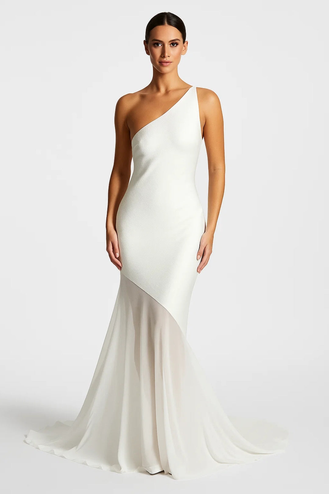 Abito lungo monospalla con orlo asimmetrico in chiffon | Eleganza fluida