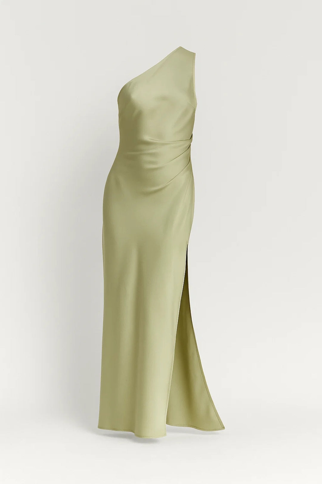 Abito lungo monospalla verde salvia | Spacco laterale | Eleganza minimal