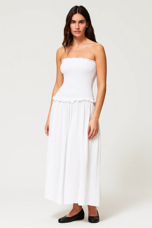 Abito lungo senza spalline con top elasticizzato | Fresco e leggero per l’estate