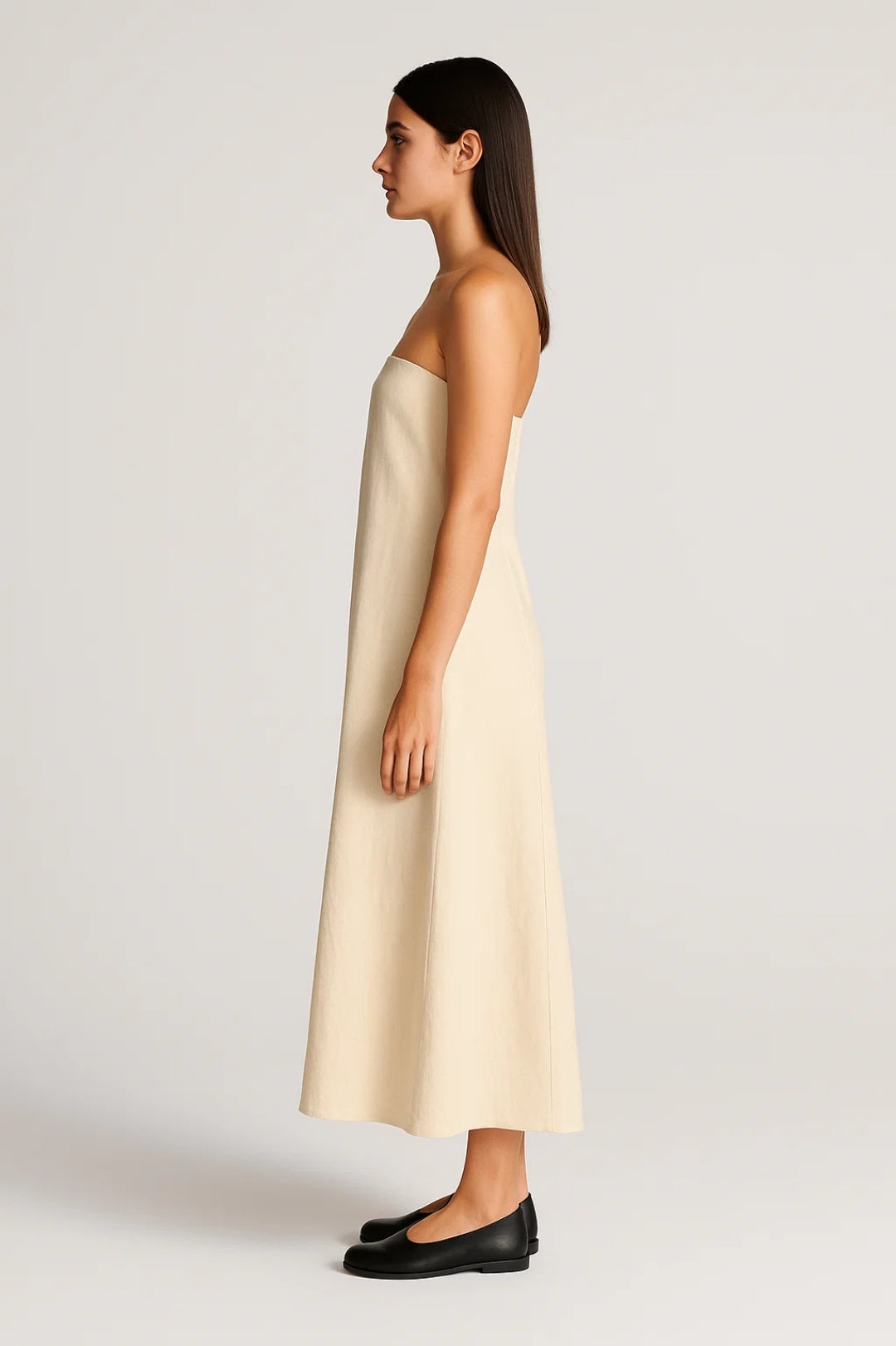 Abito lungo a fascia | Linea ampia | Eleganza senza spalline