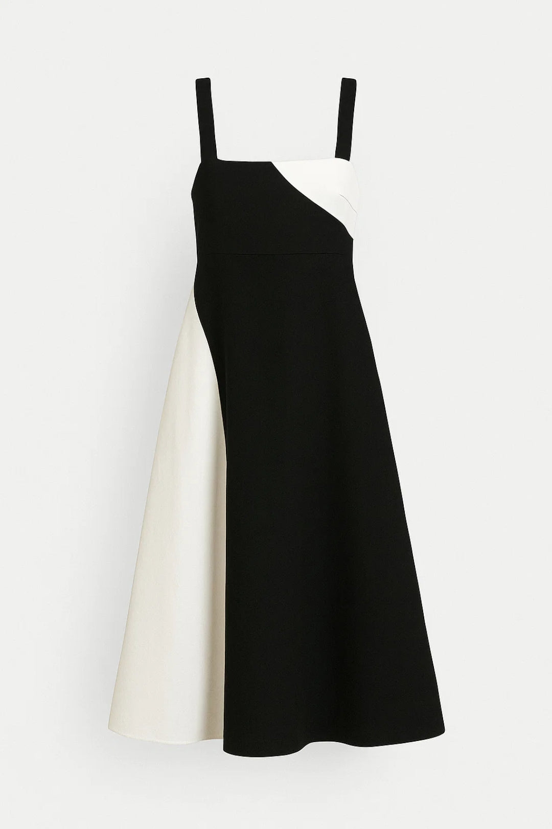 Abito midi bicolore | Scollo dritto | Linea svasata elegante