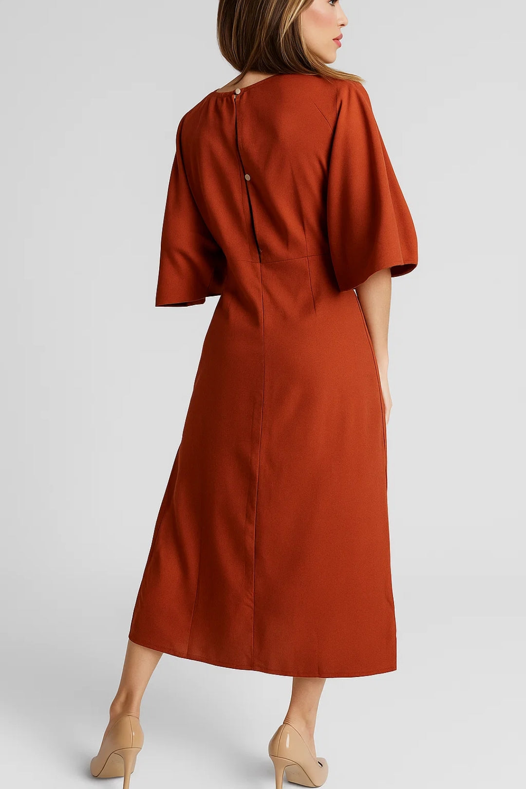 Abito midi con cintura annodata | Maniche ampie | Eleganza senza tempo