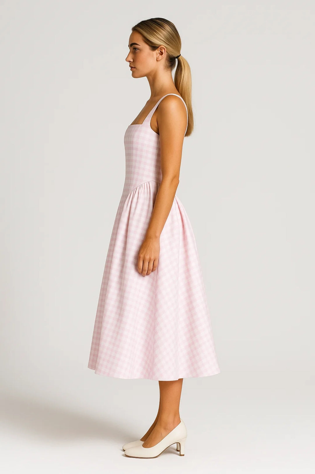 Abito midi con scollo dritto e fantasia vichy | Design svasato