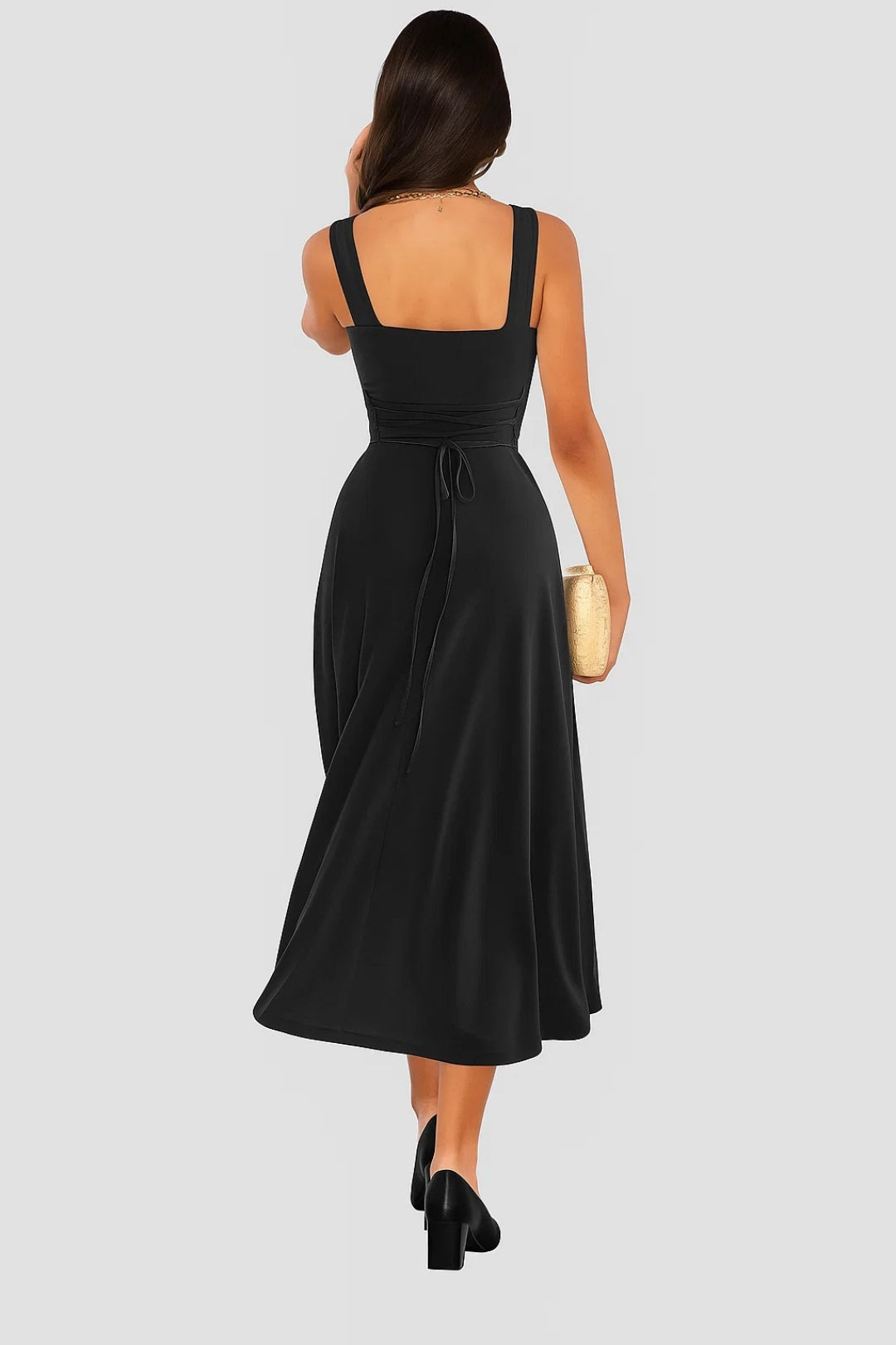 Abito midi con spalline larghe | Scollatura quadrata | Stile elegante e minimale