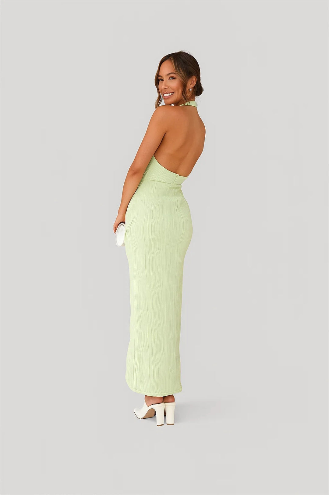 Abito midi drappeggiato con scollo halter | Schiena scoperta