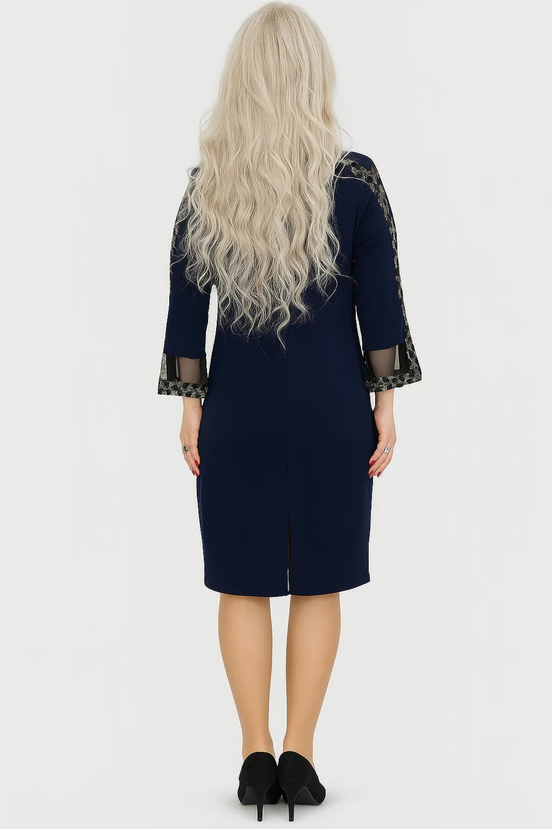 Abito midi elegante con maniche trasparenti | Dettagli in pizzo | Vestibilità comoda
