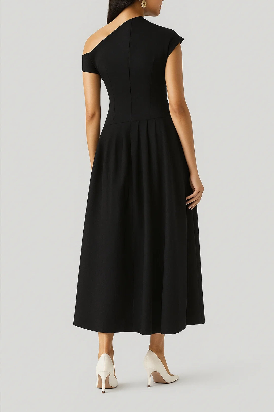 Abito midi elegante monospalla | Gonna a pieghe | Perfetto per eventi speciali