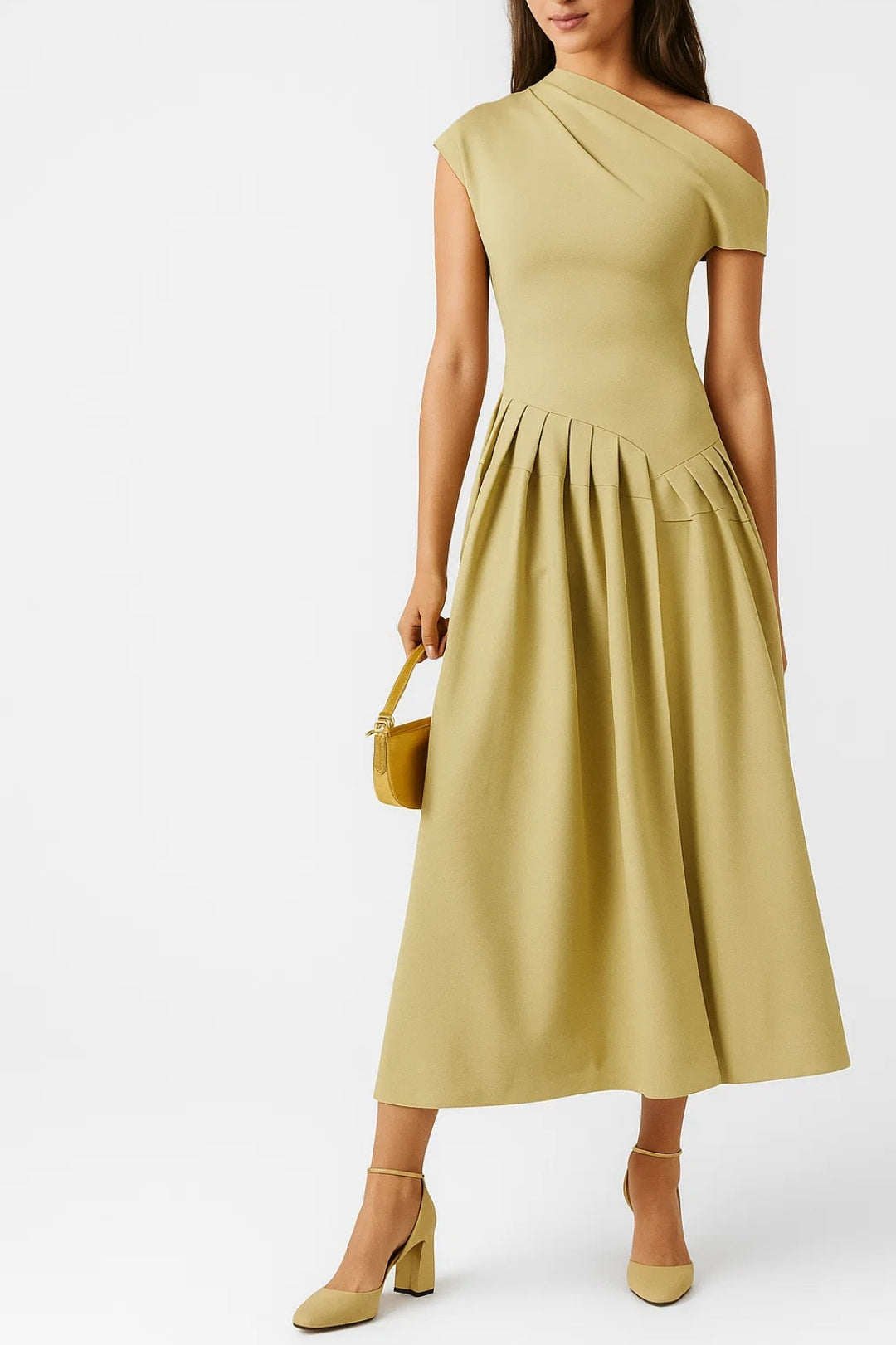 Abito midi elegante monospalla | Gonna a pieghe | Perfetto per eventi speciali