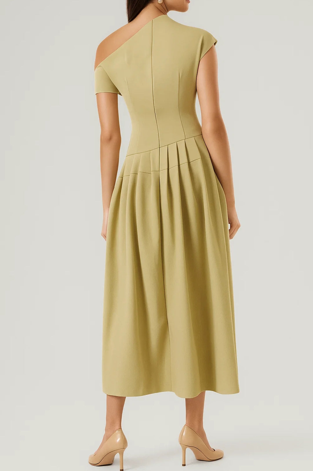 Abito midi elegante monospalla | Gonna a pieghe | Perfetto per eventi speciali