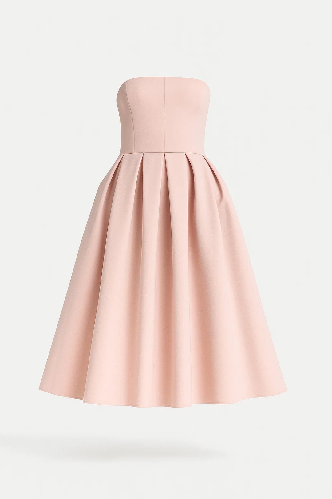 Abito midi elegante senza spalline con gonna a pieghe