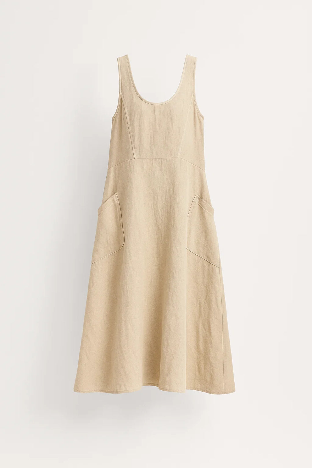 Abito midi in lino naturale | Senza maniche | Tasche applicate