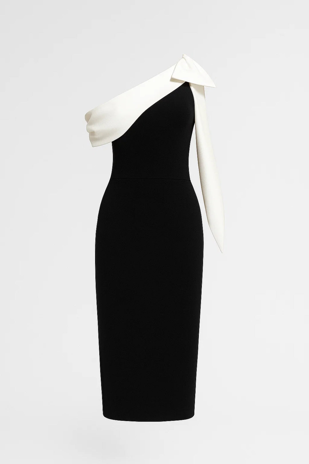 Abito midi monospalla con drappeggio bianco | Eleganza in bianco e nero
